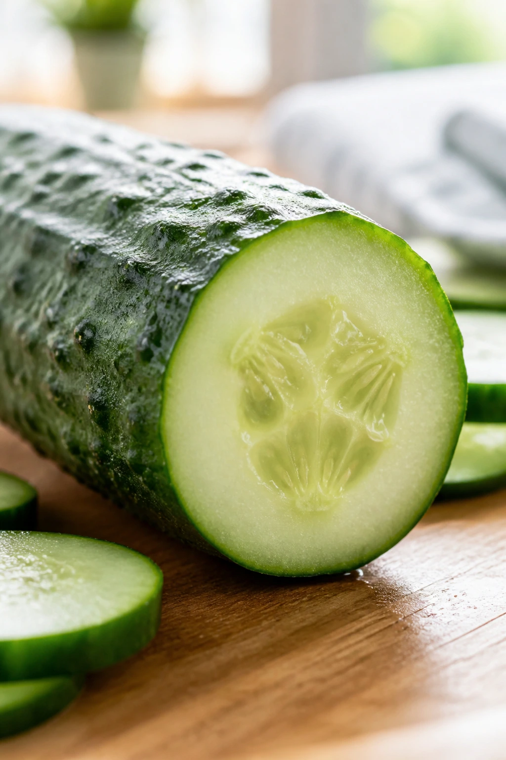 Close-up of cucumber highlighting hydration and digestion benefits