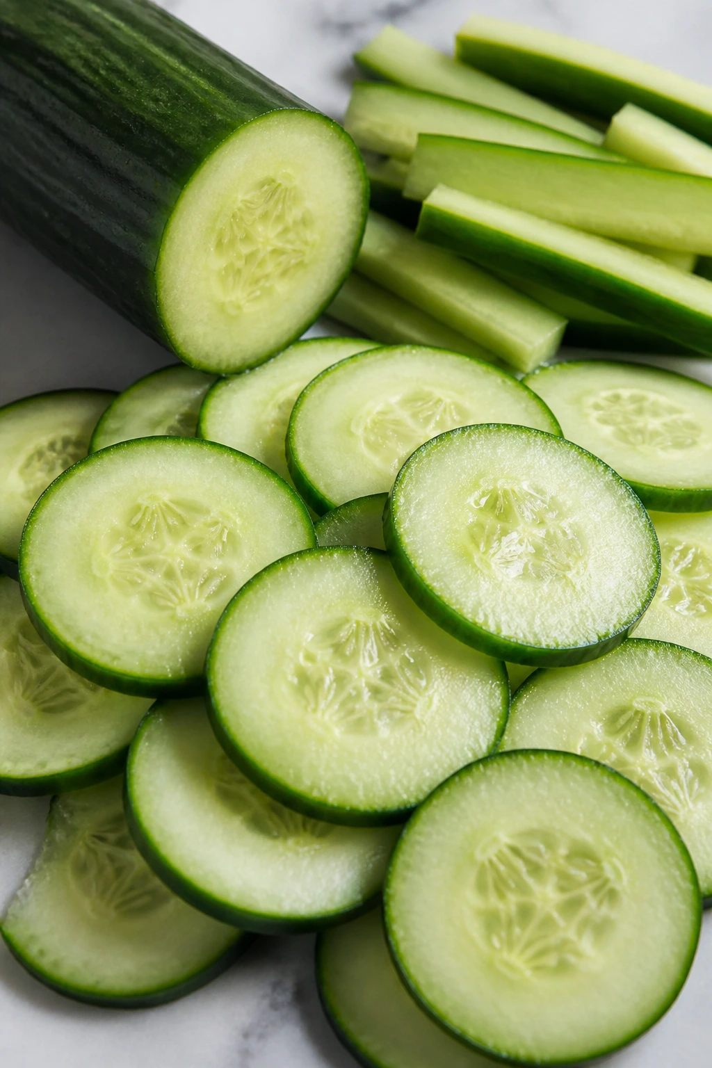Is Cucumber Good For High Blood Pressure? Find Out Now! 2 Close-up of cucumber slices filling the frame for meal additions
