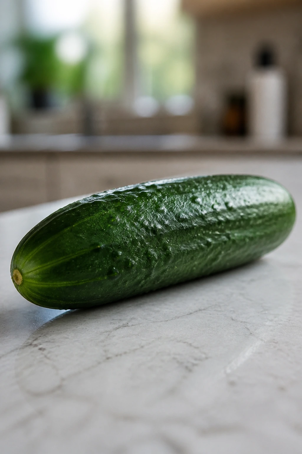 Is Cucumber Good For Blood Type O? Is It Safe Or Not? 3 Single cucumber on neutral countertop in daylight