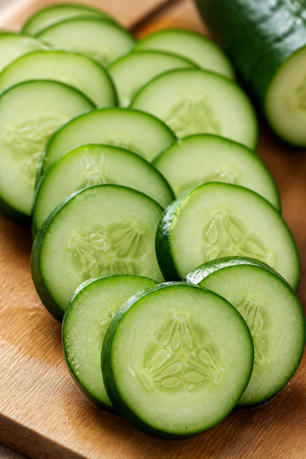 Does Cucumbers Raise Or Lower Your Blood Sugar? 4 Cucumber slices neatly arranged on cutting board