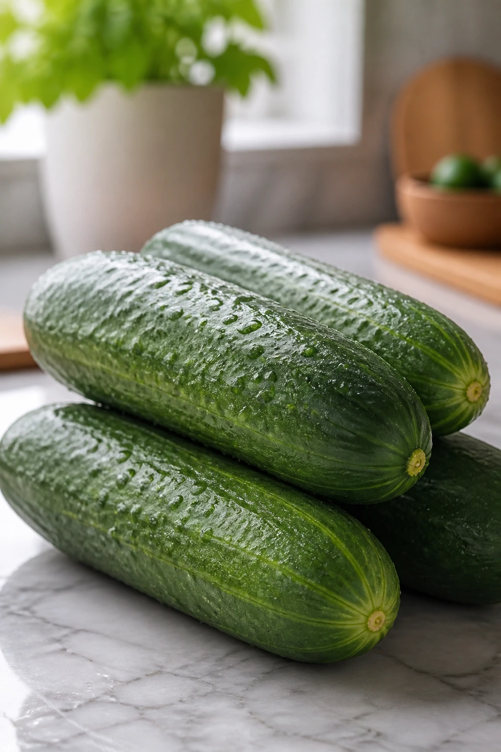Is Cucumber Good For Early Pregnancy? Is It Safe Or Not? 2 Several cucumbers with water droplets on a light countertop