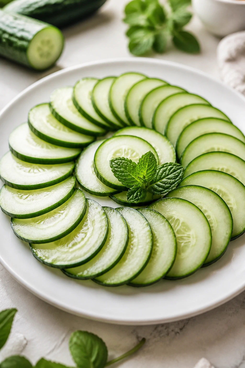 Is Cucumber Good For Early Pregnancy? Is It Safe Or Not? 5 Cucumber slices arranged in a fan on a plate