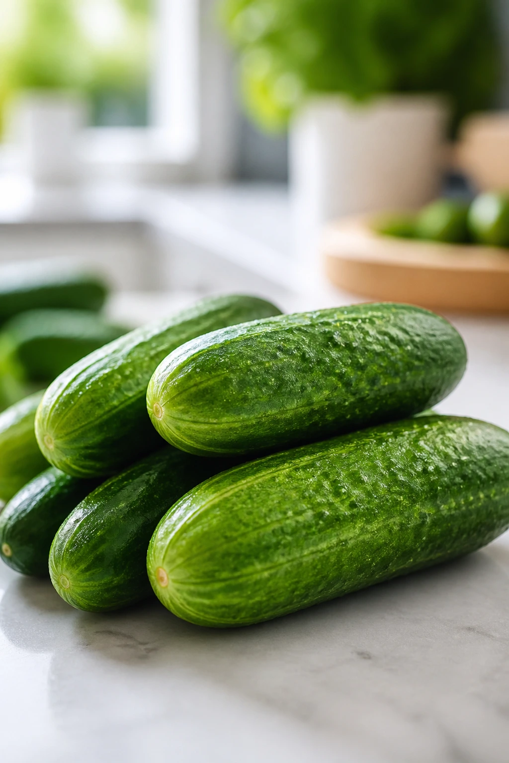 Is Cucumber Good For Blood Type O? Is It Safe Or Not? 2 Stack of fresh cucumbers in bright kitchen lighting