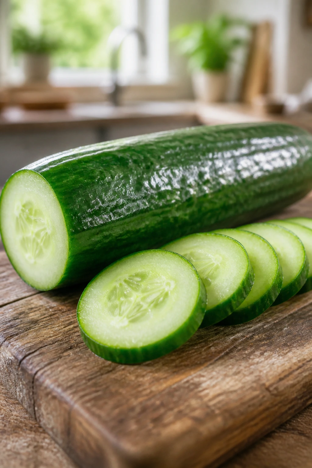 Is Cucumber Good For Blood Type O? Is It Safe Or Not? 1 Close-up of a fresh cucumber and slices on a wooden cutting board in a bright kitchen