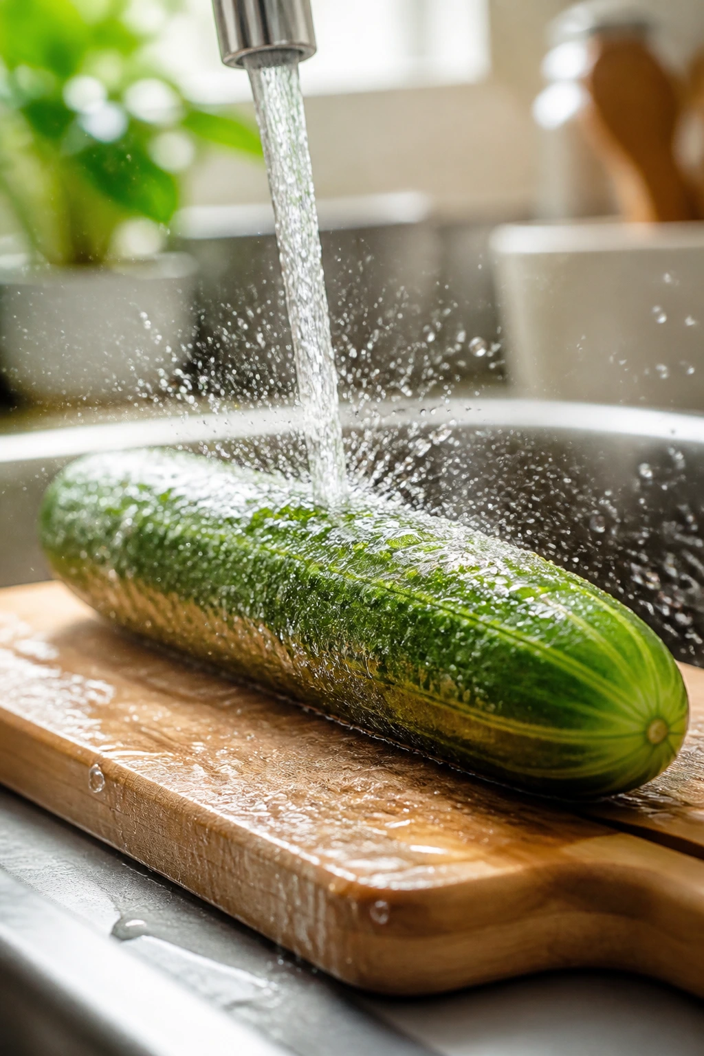 Is Cucumber Good For Early Pregnancy? Is It Safe Or Not? 3 Cucumber being washed on a cutting board in a bright kitchen