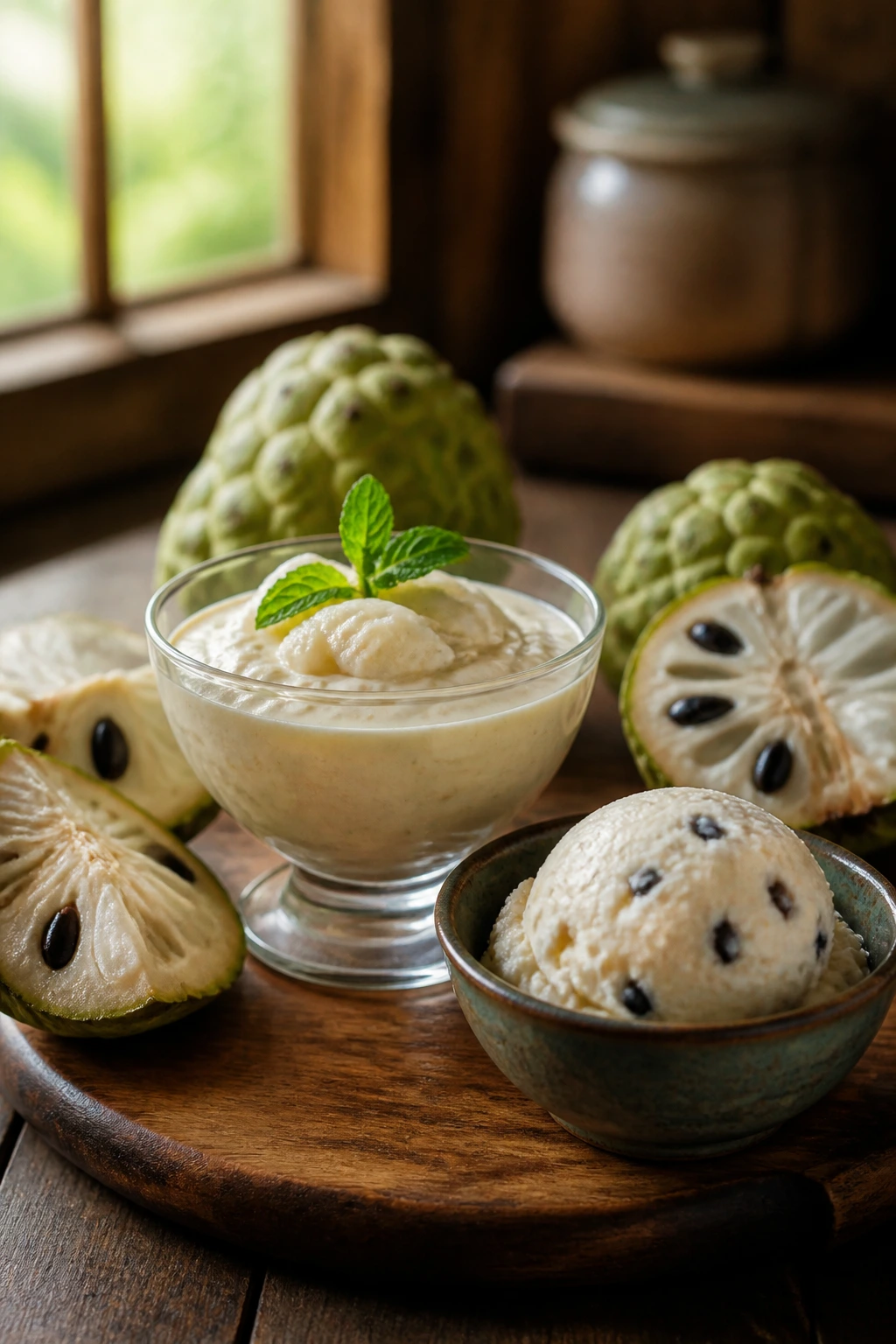 Sugar Apple Vs Custard Apple: Understanding The Difference 6 Desserts made from custard apple and sugar apple on a wooden board