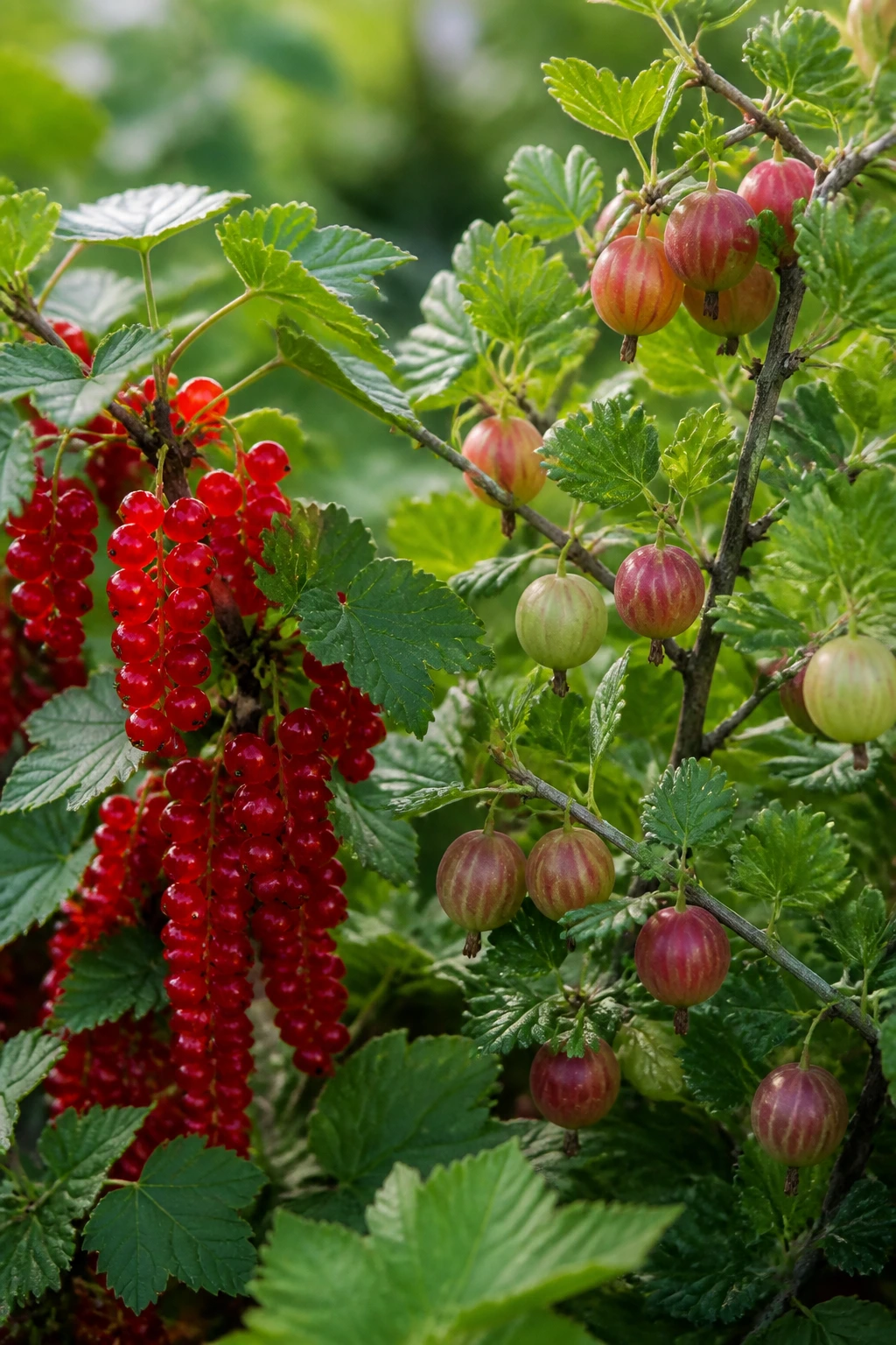 The Best Fruit Trees for Zone 3 6 Currant and gooseberry bushes with red currants and gooseberries in a garden