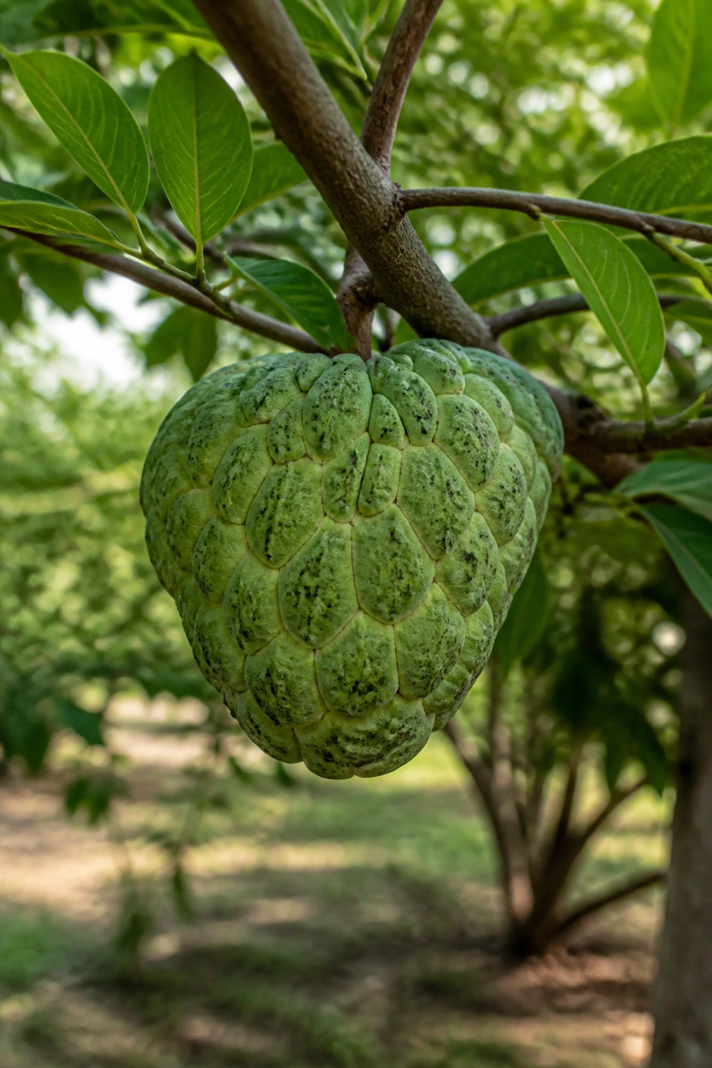 Sugar Apple Vs Custard Apple: Understanding The Difference 9 Custard Apple on branch in tropical grove illustrating growth and location