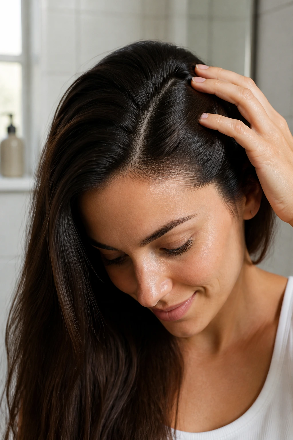 12 Surprising Benefits Of Eating Oranges For Skin And Hair 7 Close-up of a real person with a clean, flake-free scalp and healthy hair