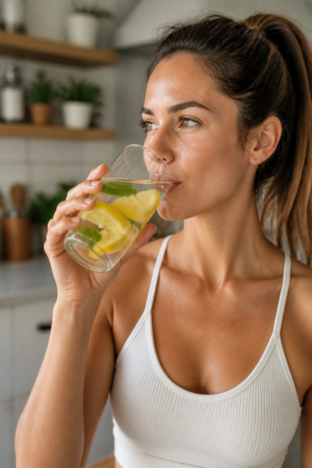 Close-up of a person drinking water to symbolize detox