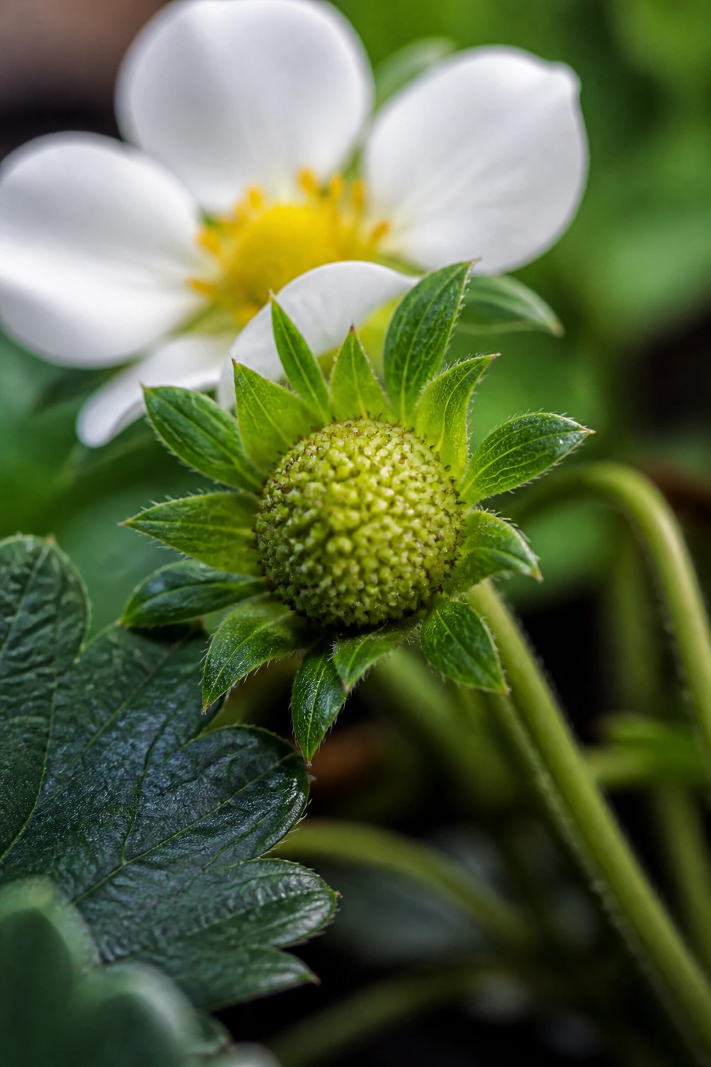Complete Lifecycle of Strawberry Plants from Start to Finish 10 Green developing strawberry forming from a flower