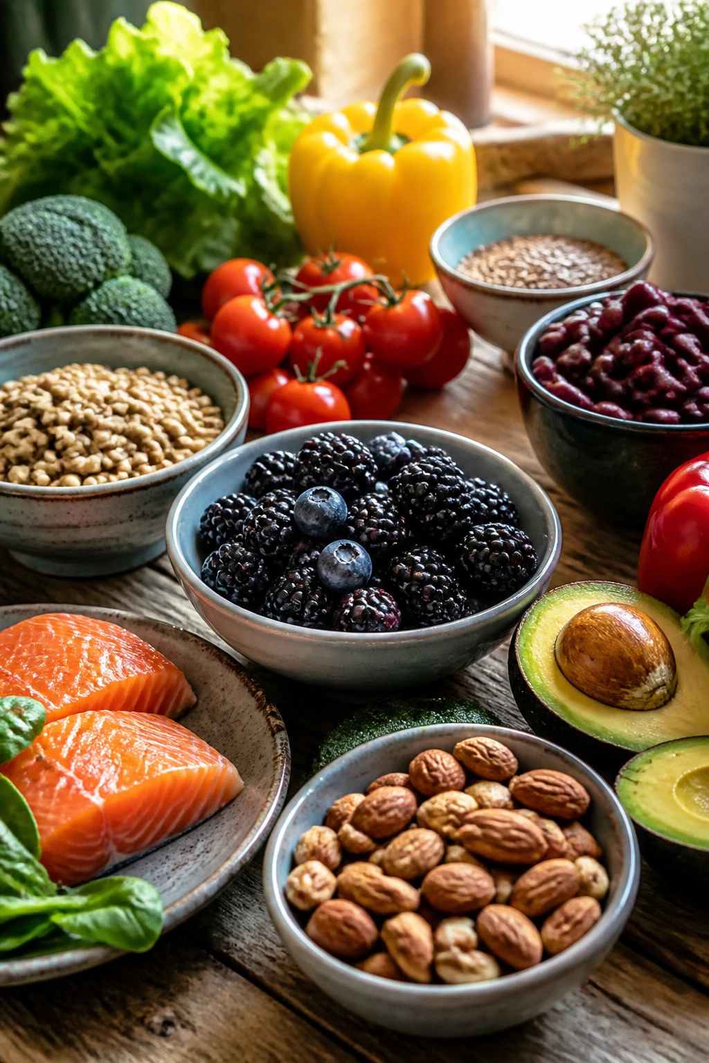 Close-up of colorful healthy foods illustrating how diet affects acne