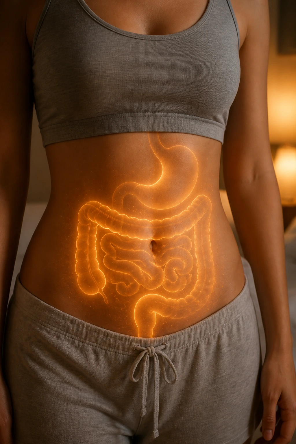 Midsection close-up with a glow illustrating digestion