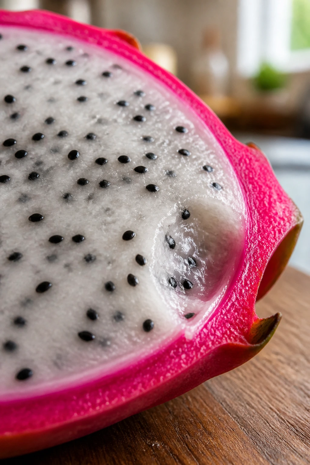 Can Chickens Eat Dragon Fruit? A Nutritional Analysis 6 Dragon fruit slice with slight bite marks indicating caution