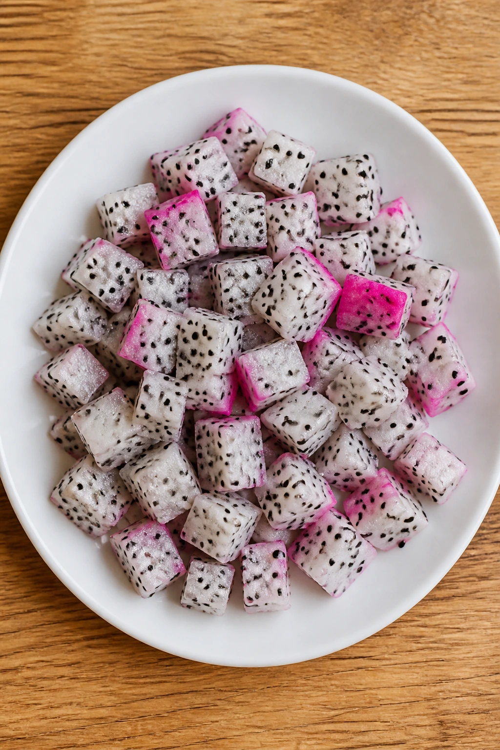 Is Dragon Fruit Good For Babies? Can They Eat It? 5 Dragon fruit cubes on a white plate