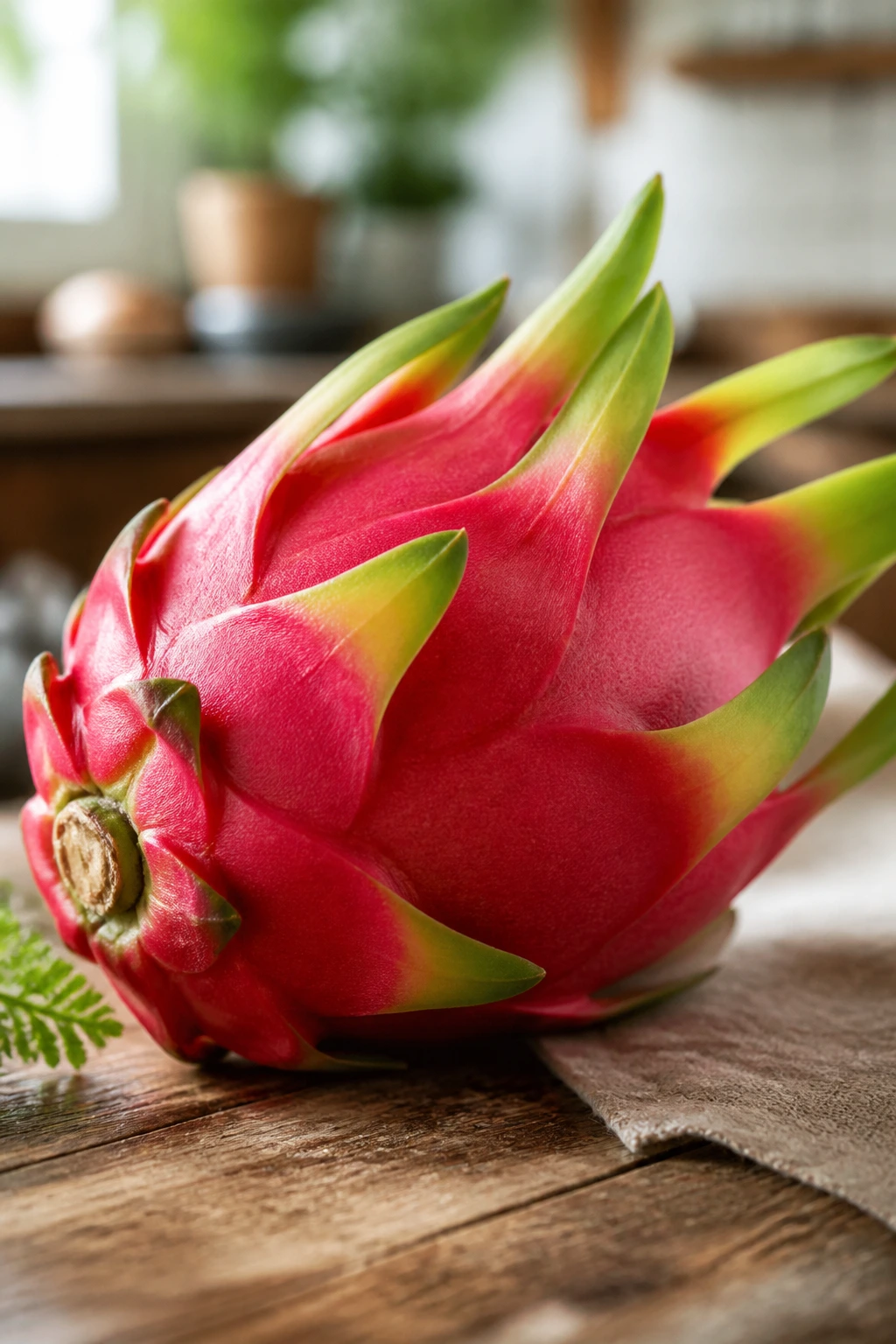 Ripe dragon fruit on a kitchen counter in natural daylight