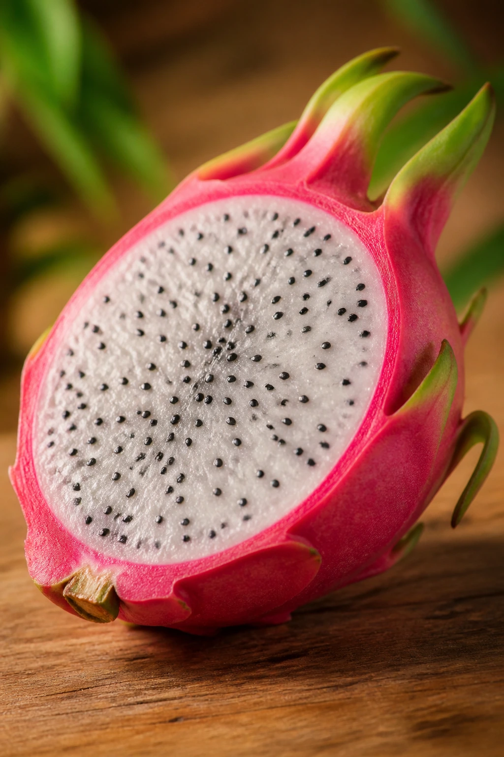 Is Dragon Fruit Acidic Or Alkaline? - Exploring the pH of Dragon Fruit 2 Close-up of a dragon fruit with pink skin and white flesh on a wooden surface