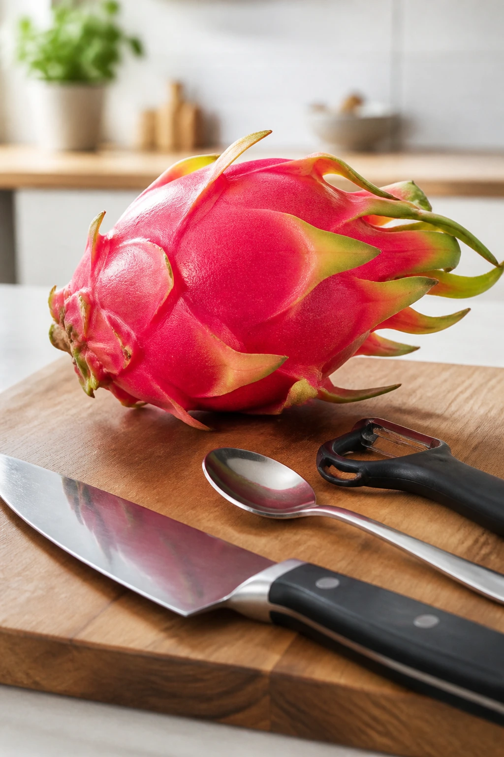 Dragon fruit on cutting board ready for prep