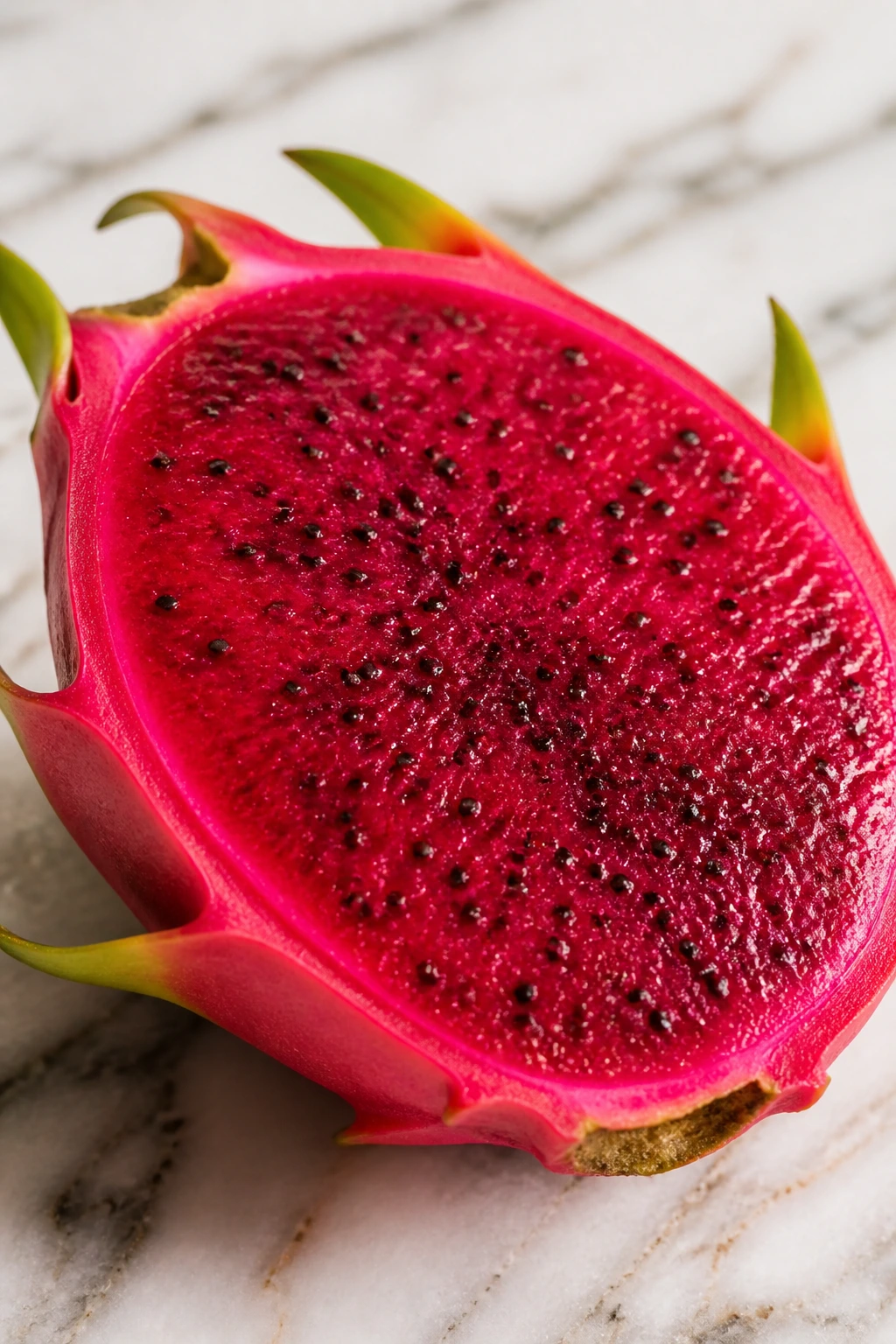 Is Dragon Fruit Good For Babies? Can They Eat It? 4 Red-fleshed dragon fruit half on marble counter