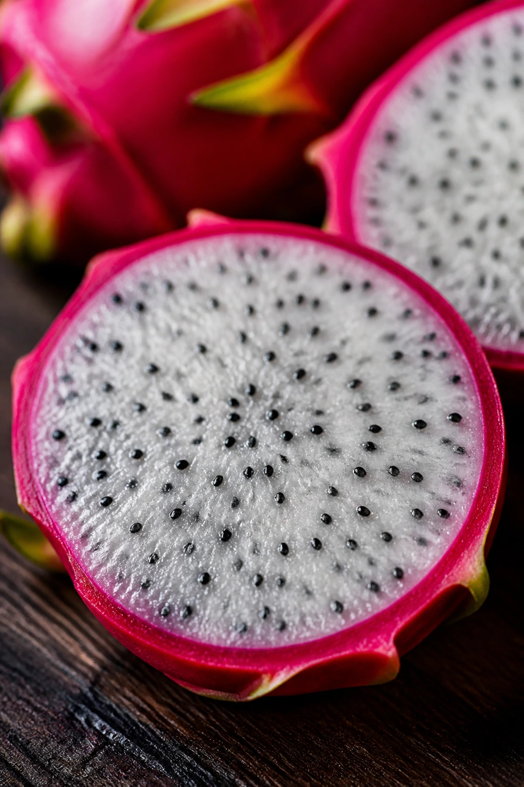 Is Dragon Fruit Good For Dogs? All You Need To Know 4 Dragon fruit flesh with seeds on dark wood background.