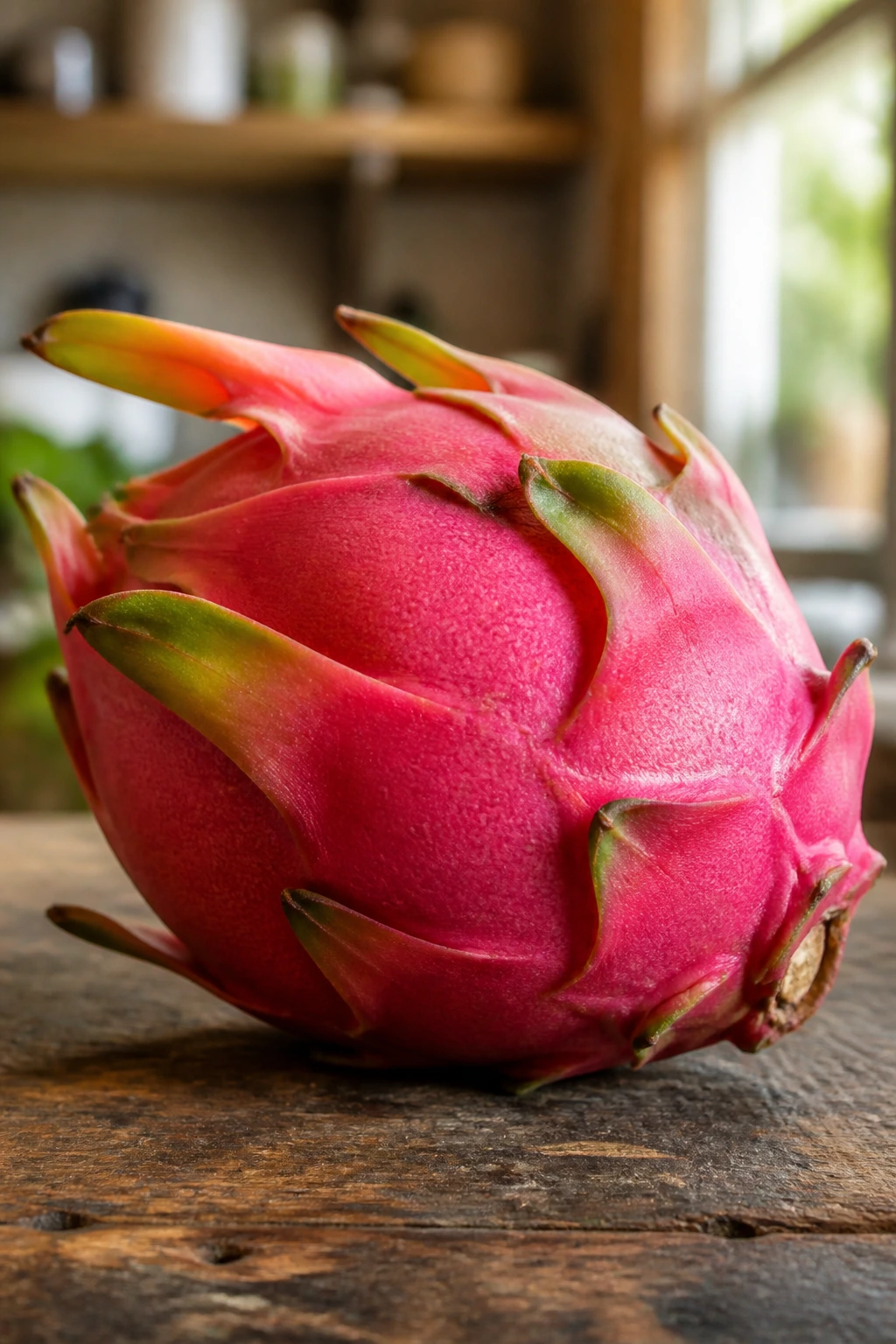 Can Chickens Eat Dragon Fruit? A Nutritional Analysis 2 Whole dragon fruit on wooden counter in natural light
