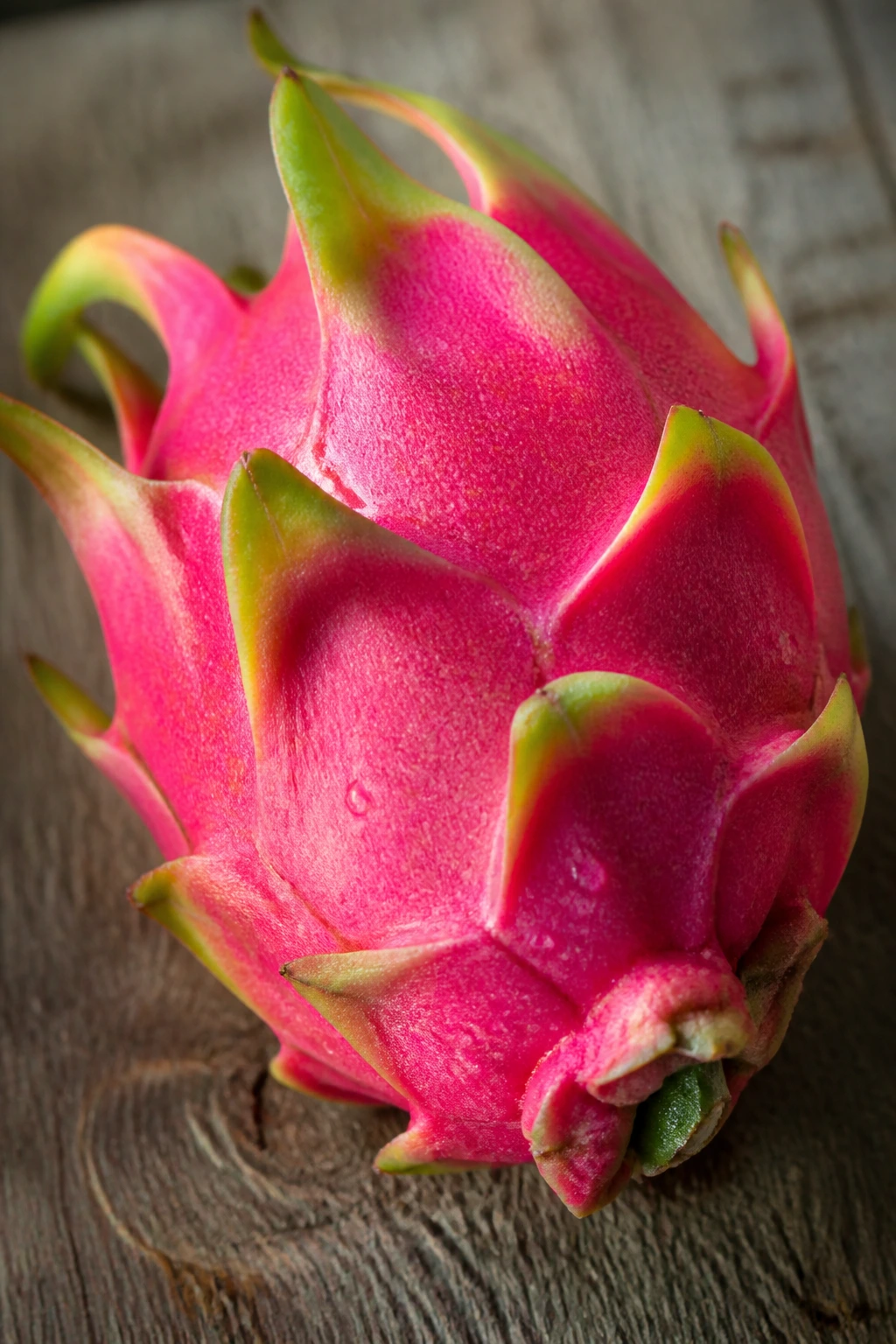 Close-up of dragonfruit filling frame with vibrant pink skin
