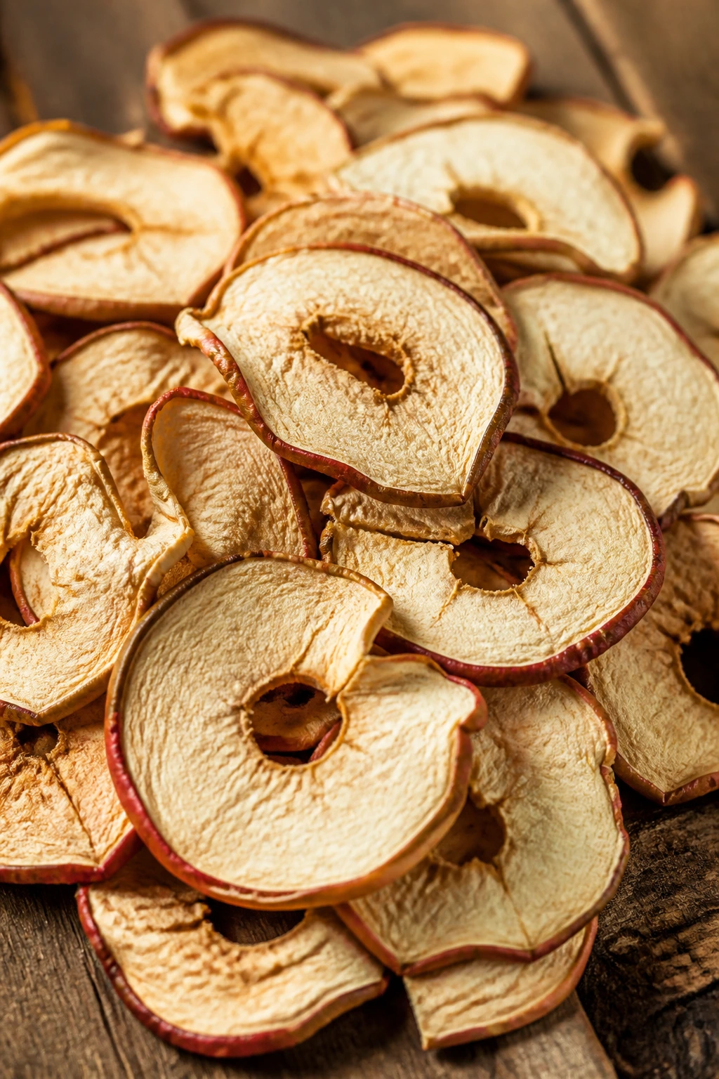 Are Dried Apples Good For Weight Loss? All You Need To Know 1 Close up of dried apple slices on wood surface showing texture and fullness