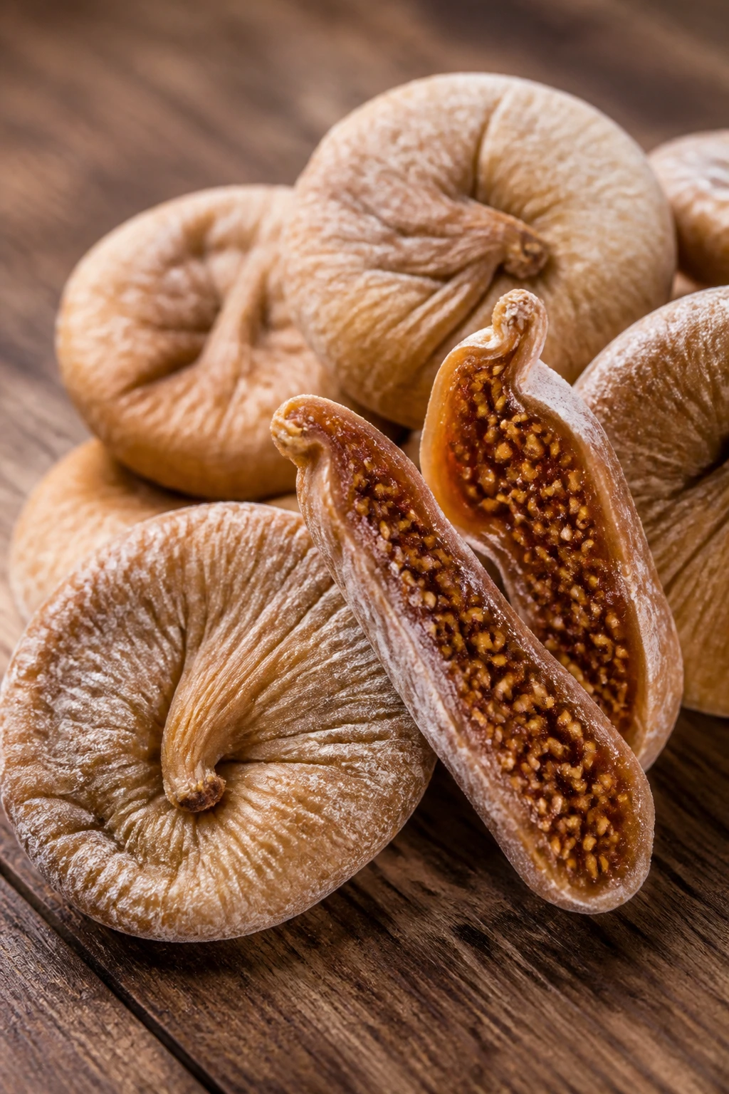 Macro close-up of dried figs showing texture