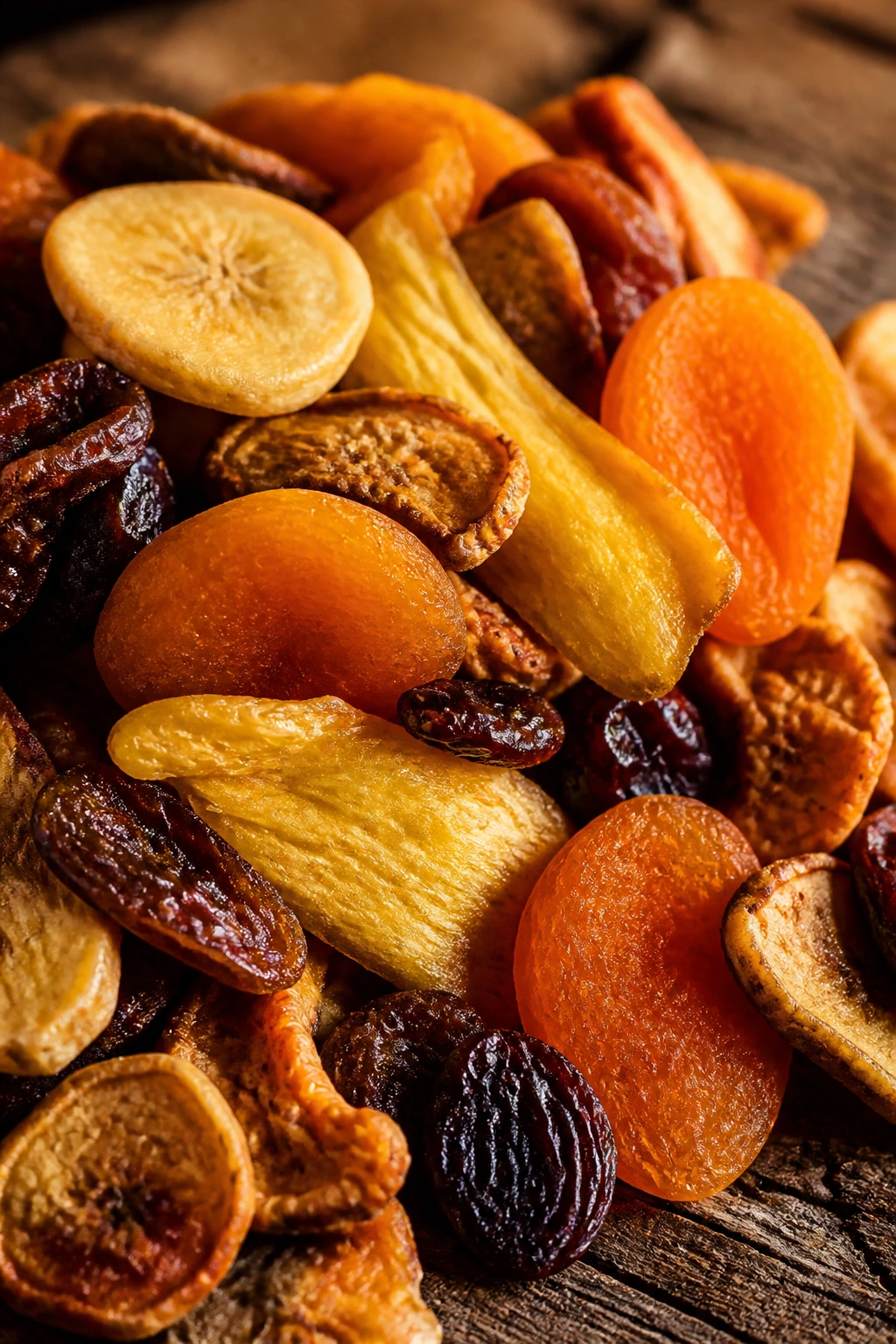 Dried Fruit For Cocktails – 10 Creative Recipes 3 Close-up of assorted dried fruits on a wooden surface