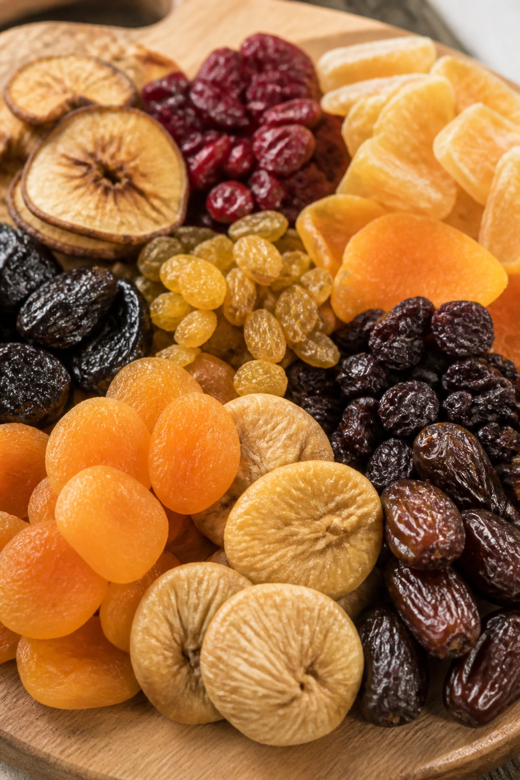 What Is The Best Time To Eat Dry Fruits For Weight Loss? 8 Assorted dried fruits on a wooden board