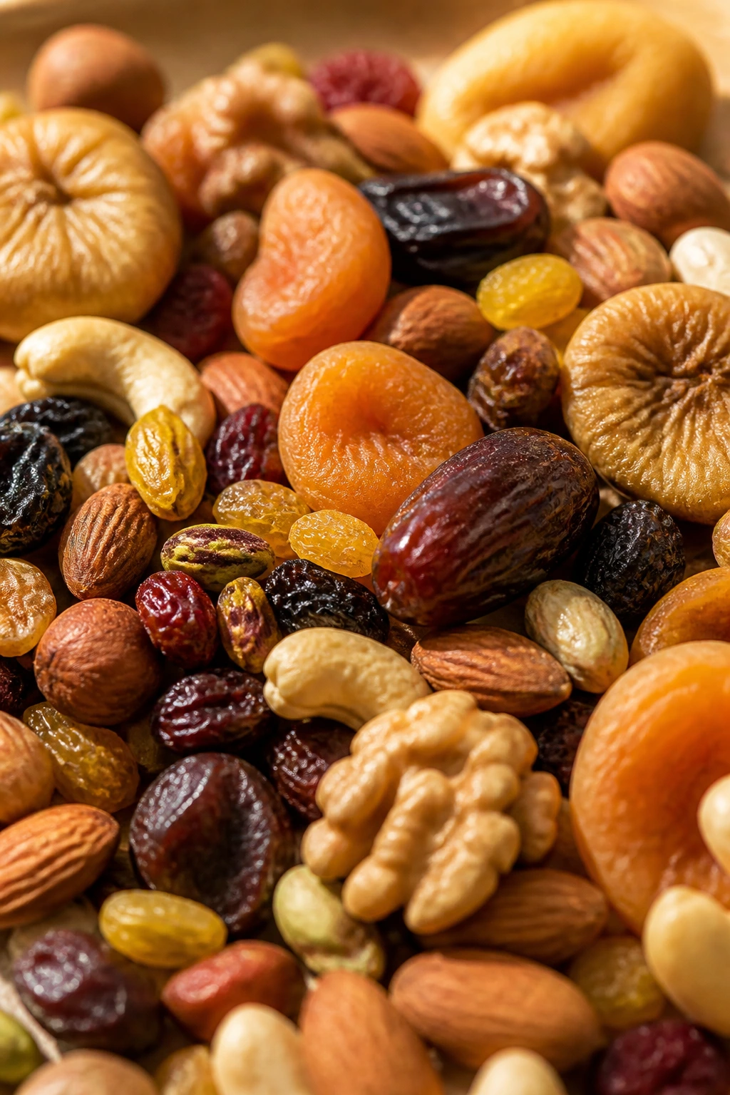 12 Incredible Benefits Of Eating Dry Fruits In The Morning 4 Close-up of dried fruits on a warm backdrop