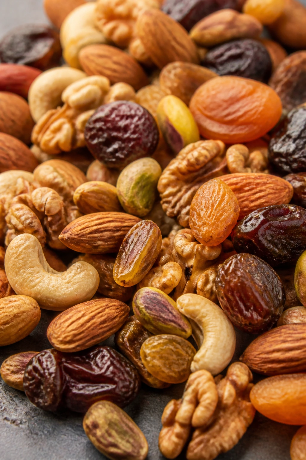 12 Incredible Benefits Of Eating Dry Fruits In The Morning 3 Close-up of a heap of dried fruits against a natural background