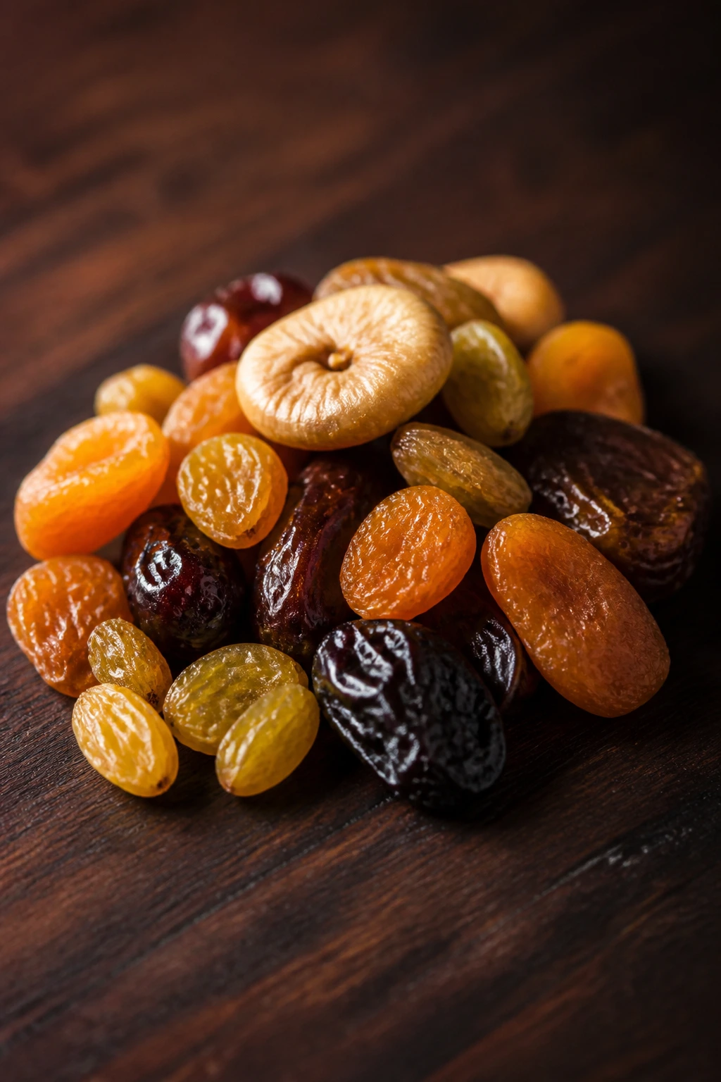 What Is The Best Time To Eat Dry Fruits For Weight Loss? 7 Small portion of dried fruits on dark wood