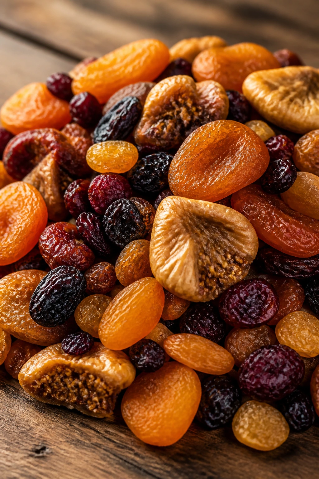 10 Best Dry Fruits For Diabetes And Their Benefits 1 Close-up of dried fruits on a rustic wooden surface with natural light