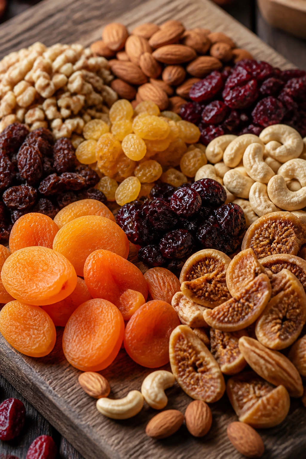 What Is The Best Time To Eat Dry Fruits For Weight Loss? 6 Dried fruits arranged on a wooden board
