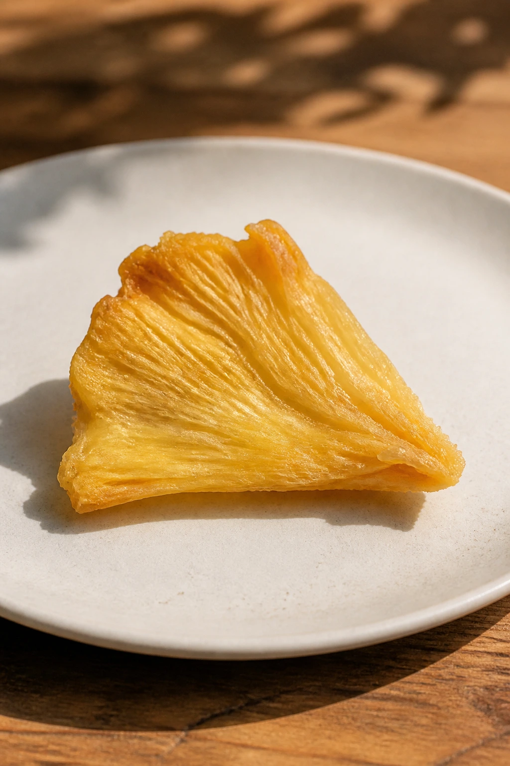 Dried pineapple chunk on a plate.