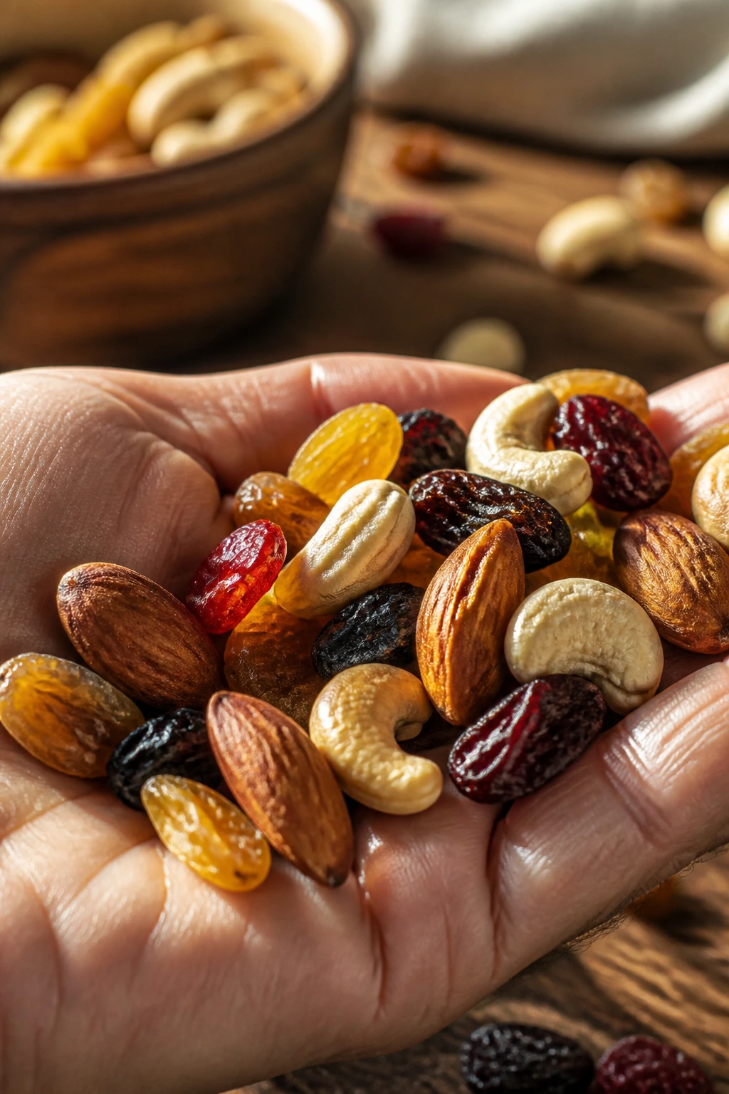 12 Incredible Benefits Of Eating Dry Fruits In The Morning 1 Close-up of mixed dried fruits on a wooden surface with warm natural light