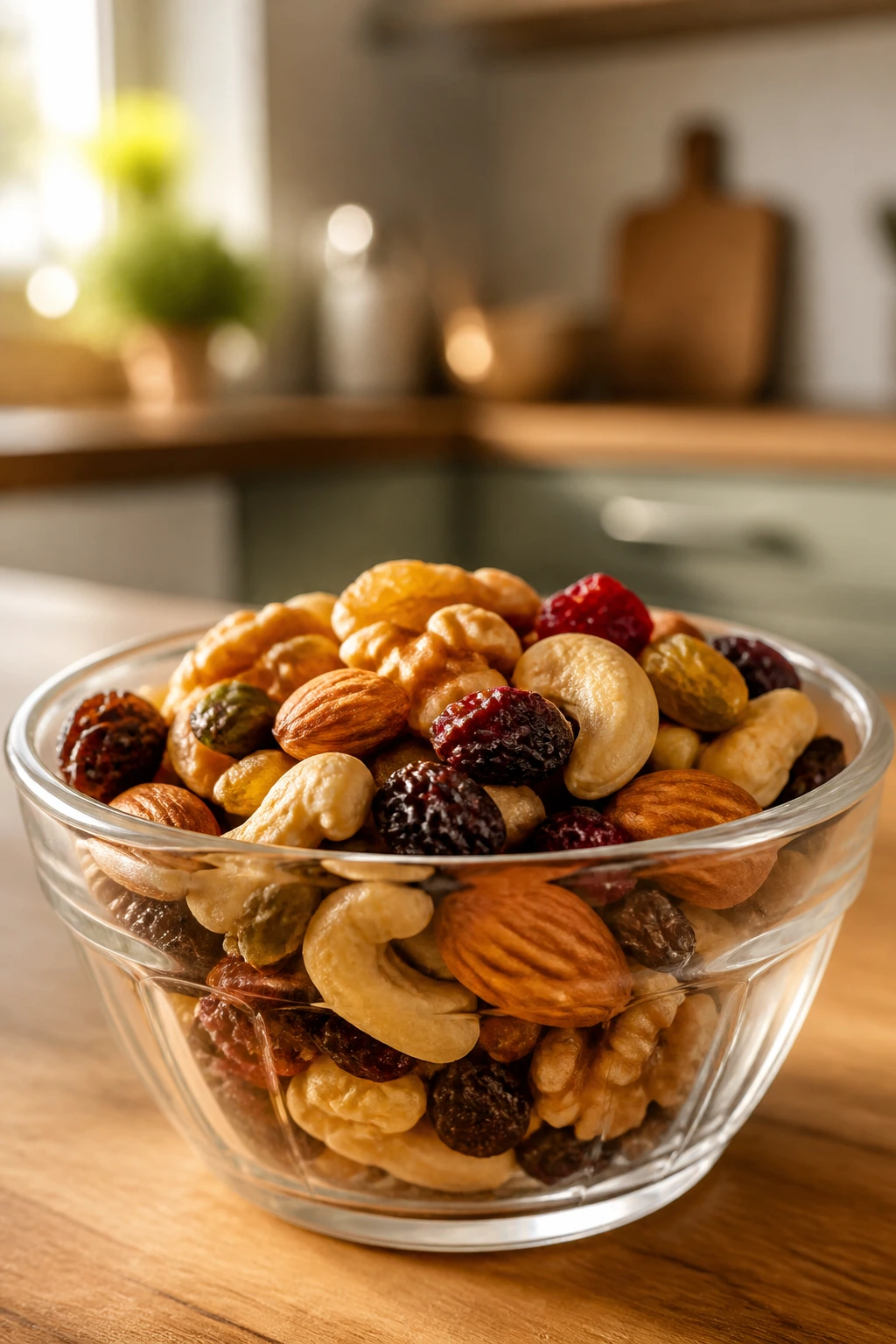 Timing Is Key: Best Time To Eat Dry Fruits During Pregnancy 1 Close-up of mixed dry fruits in a bowl on a wooden counter