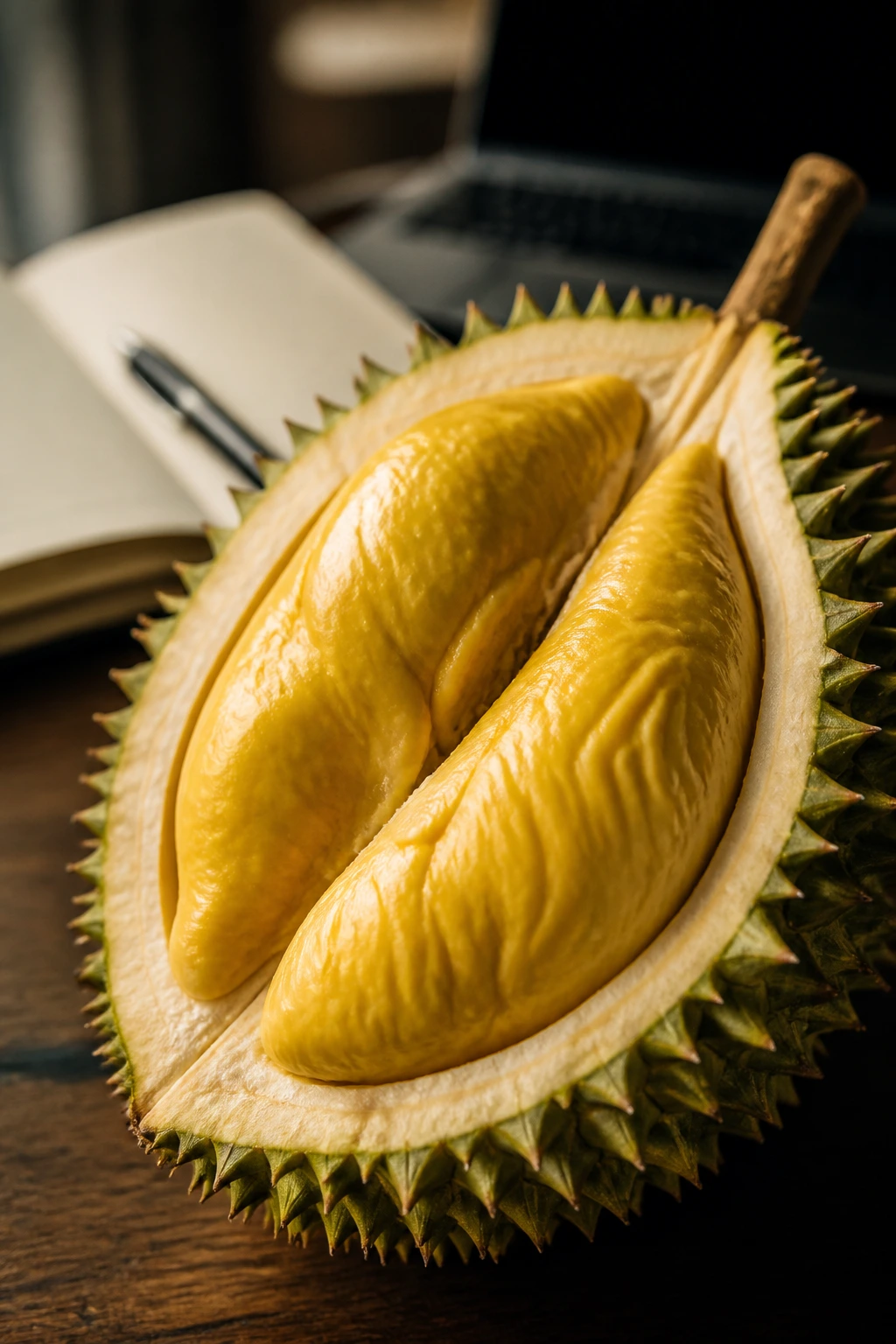 10 Surprising Reasons Why Durian Is The King Of Fruits 5 Durian close-up suggesting brain-boosting nutrients in a study setting