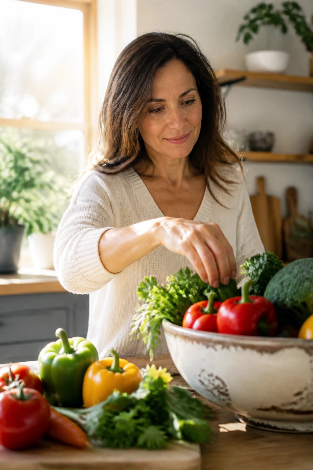 Why Are Bananas Bad For Trigeminal Neuralgia? 5 Real person choosing vegetables at a kitchen table for a nerve-friendly diet