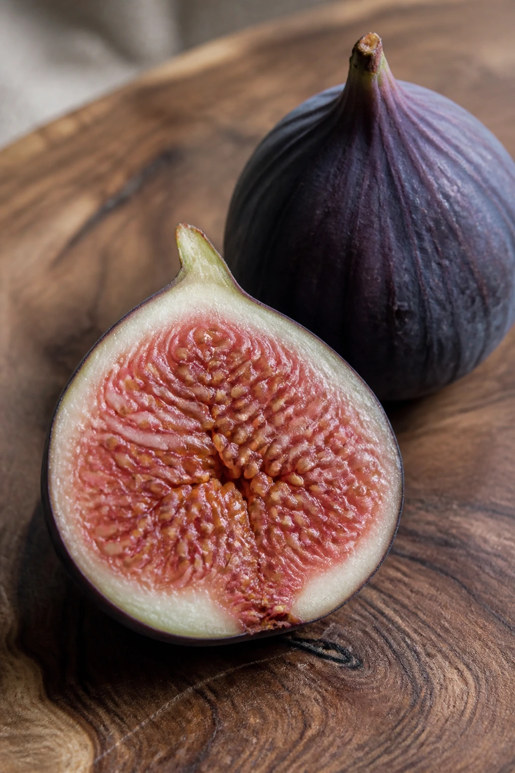 Halved fig exposing edible seeds