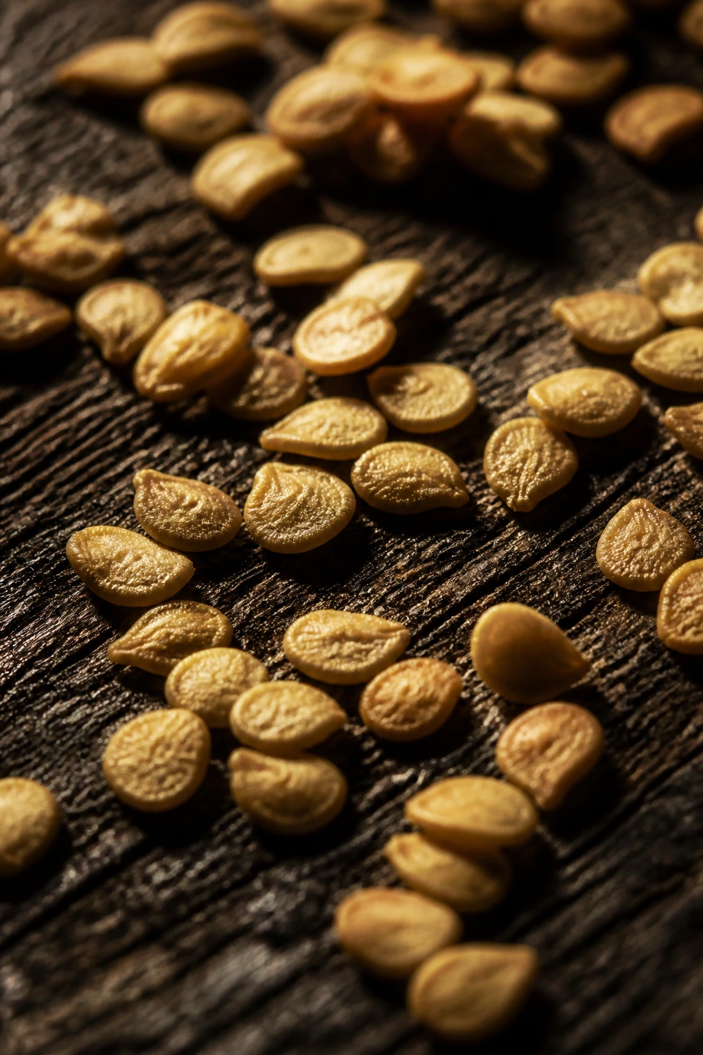 Can You Eat The Seeds Of An Eggplant? What Are The Benefits? 3 Close-up of eggplant seeds on dark wood with moody lighting