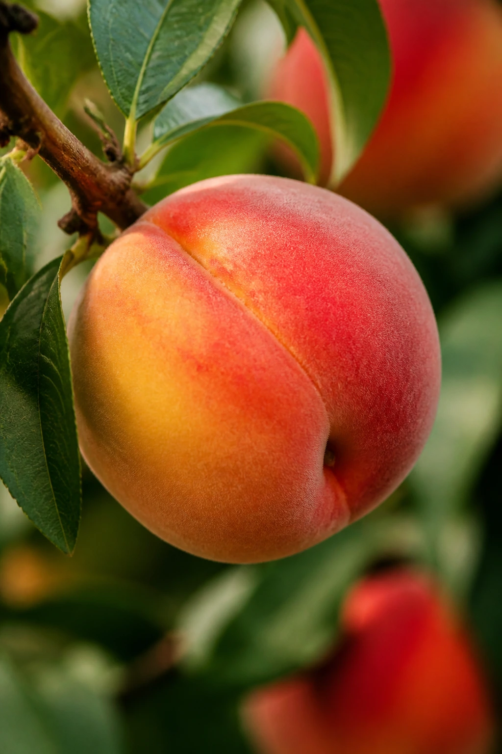 Elberta peach close-up with colorful skin