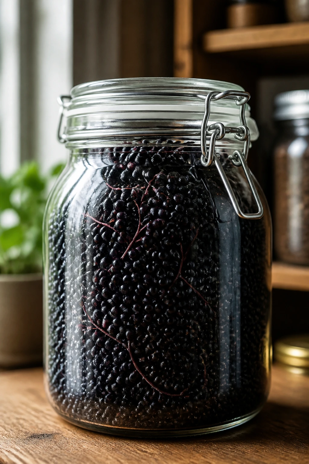 How To Store Elderberries For Long Term: Step-By-Step Guide 5 Close-up of sealed elderberries jar in a cool pantry setting