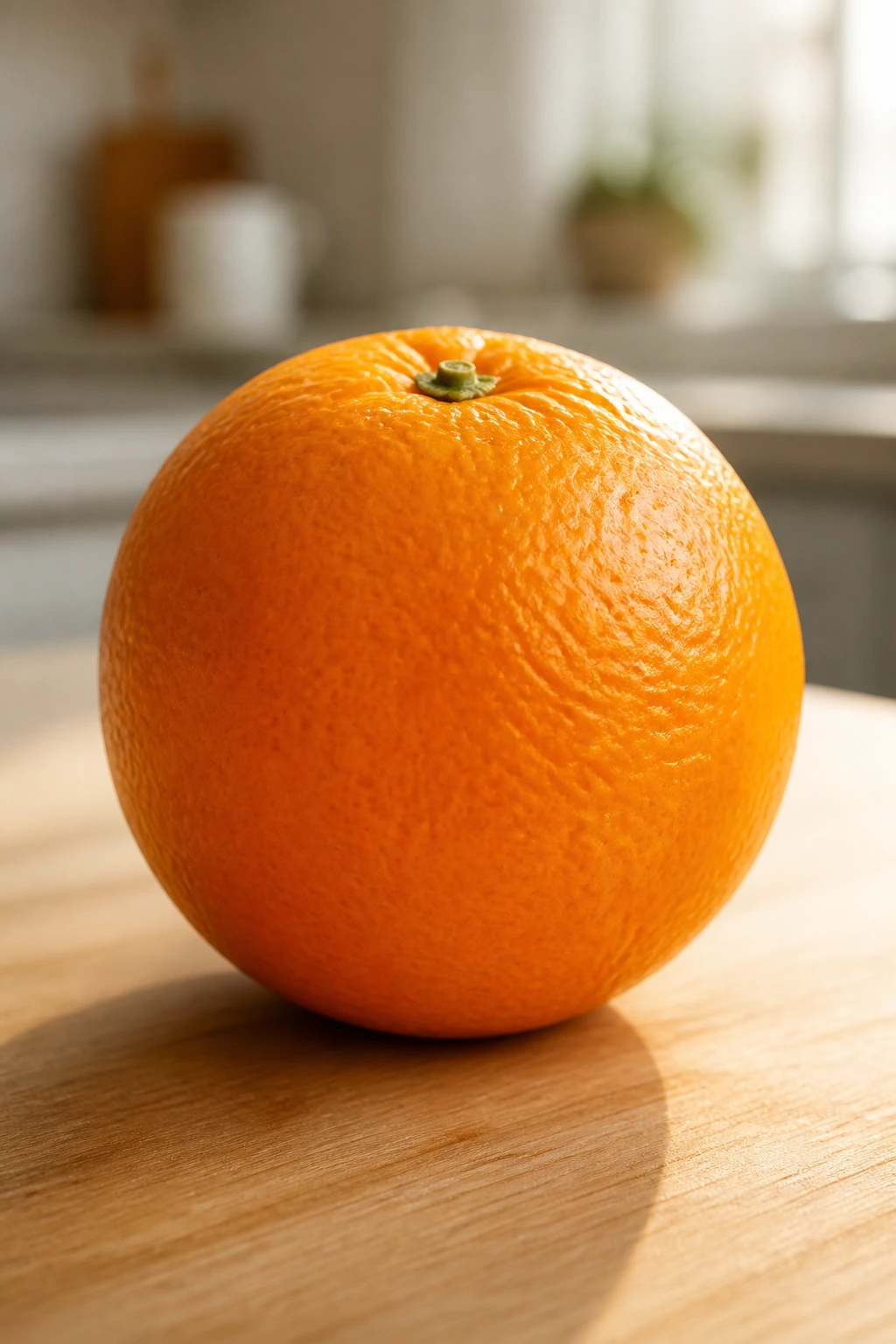 Advantages & Disadvantages Of Eating Fruits In Empty Stomach 2 Close-up of a single orange on a kitchen counter in soft light