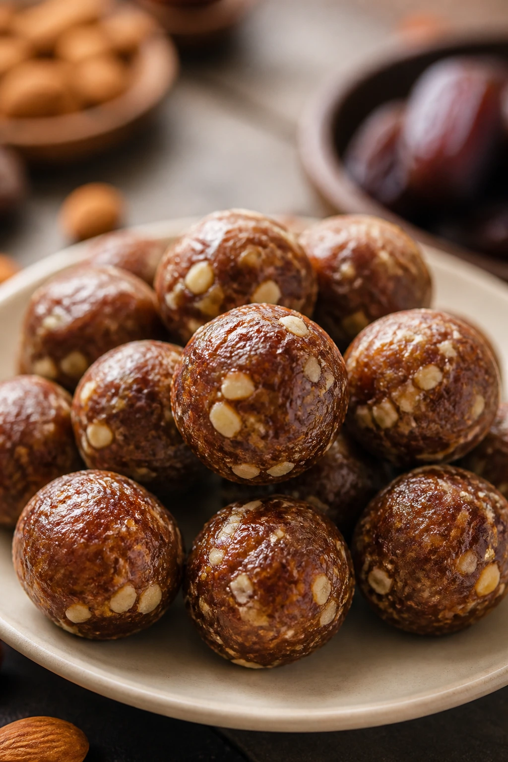 Timing Is Key: Best Time To Eat Dry Fruits During Pregnancy 5 Energy balls made from almonds and dates on plate