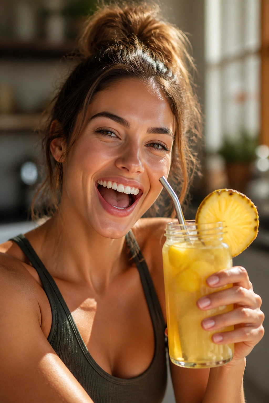Close-up portrait of a person with an energized expression
