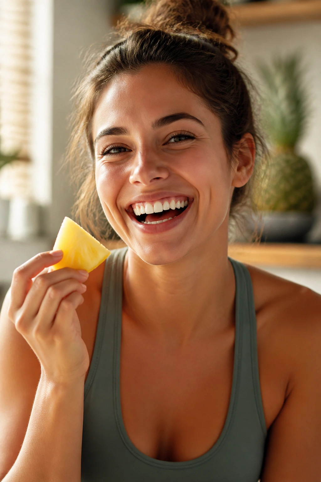 10 Health Benefits of Eating Pineapple on an Empty Stomach 19 Portrait of a smiling energetic person in morning light