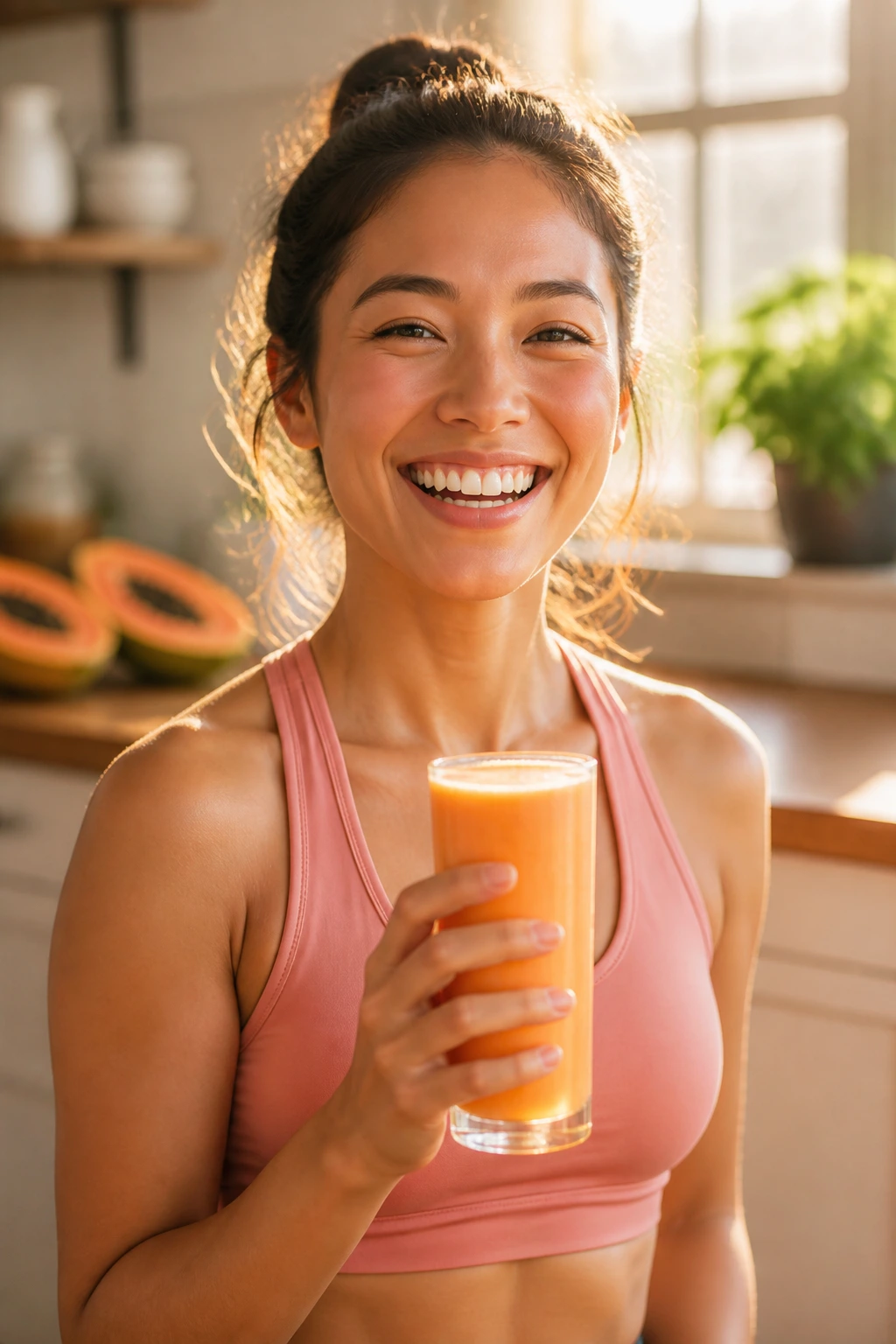 Portrait of a real person with a radiant glow signifying increased energy and vitality.