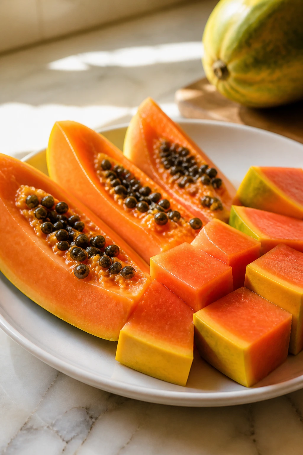 Papaya Vs Pawpaw: A Comprehensive Comparison 8 Sliced papaya and pawpaw on plate ready to eat